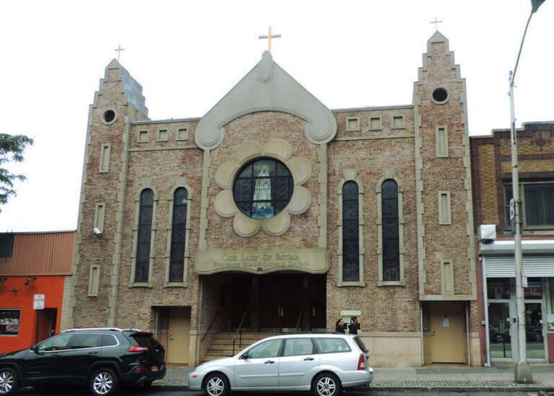 Looking west at church on a cloudy midday.