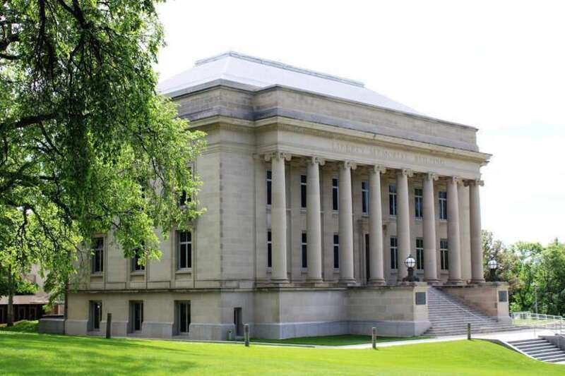 Liberty Memorial Building on the grounds of the North Dakota State Capitol in Bismarck, North Dakota. It houses the state library.