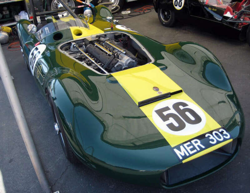 Lister-Maserati MER303 at Laguna Seca Historics, 2009. Chassis number BHL1, this car is equipped with a 2 litre Maserati A6GCS engine and transmission. It started life in 1953 as a Lister-MG and was reengined in 1956.