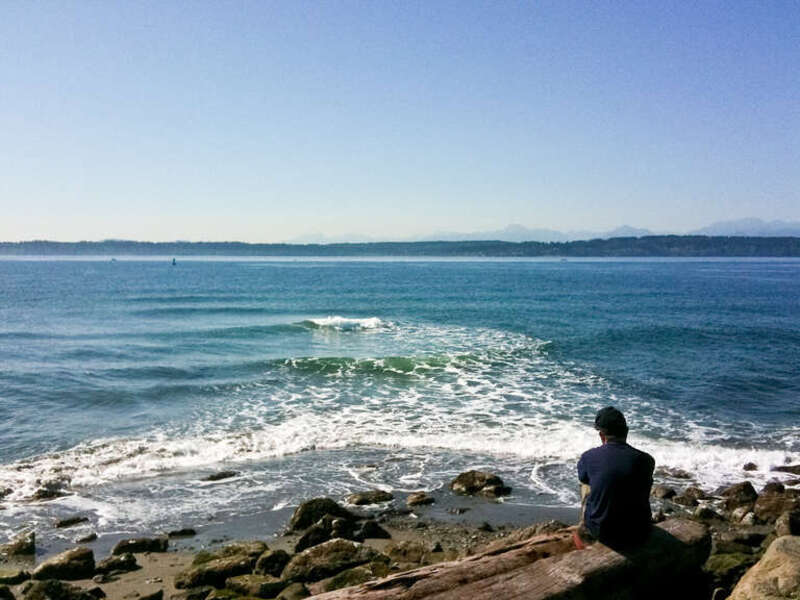 Lonley Man overlooking Puget Sound in Discovery Park