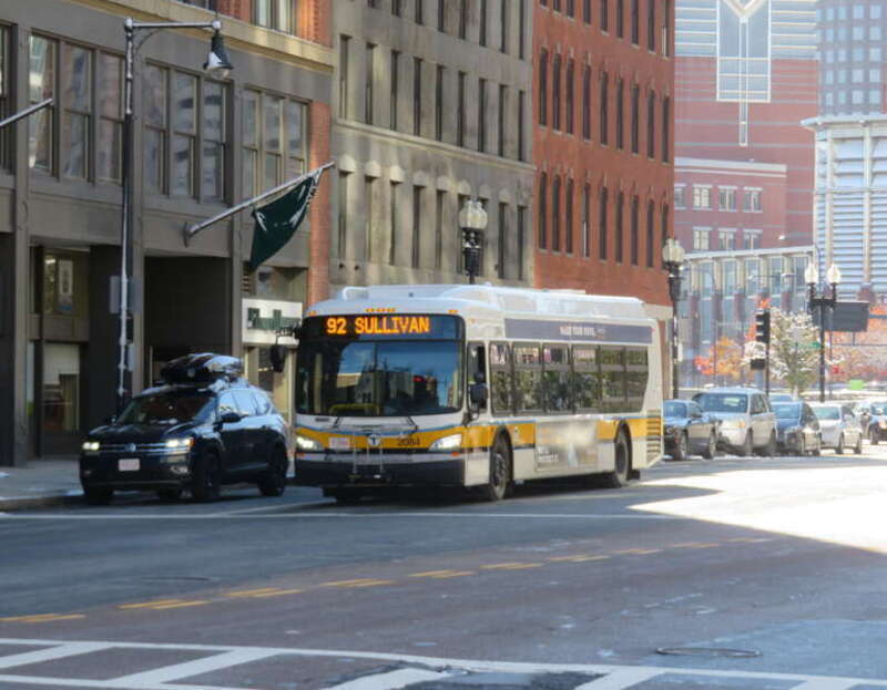 MBTA route 92 bus on North Washington Street in October 2020