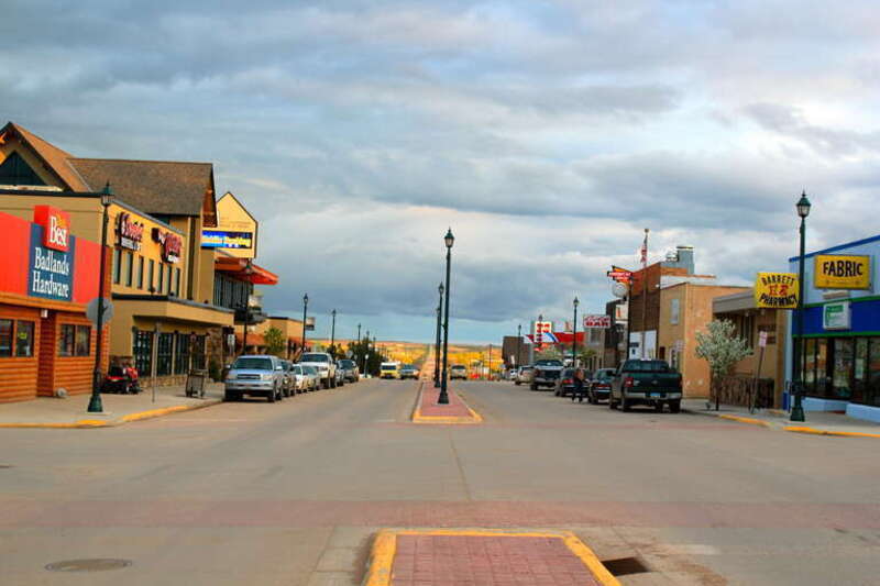 Looking south down main street at the intersection of 2nd Ave in Watford City