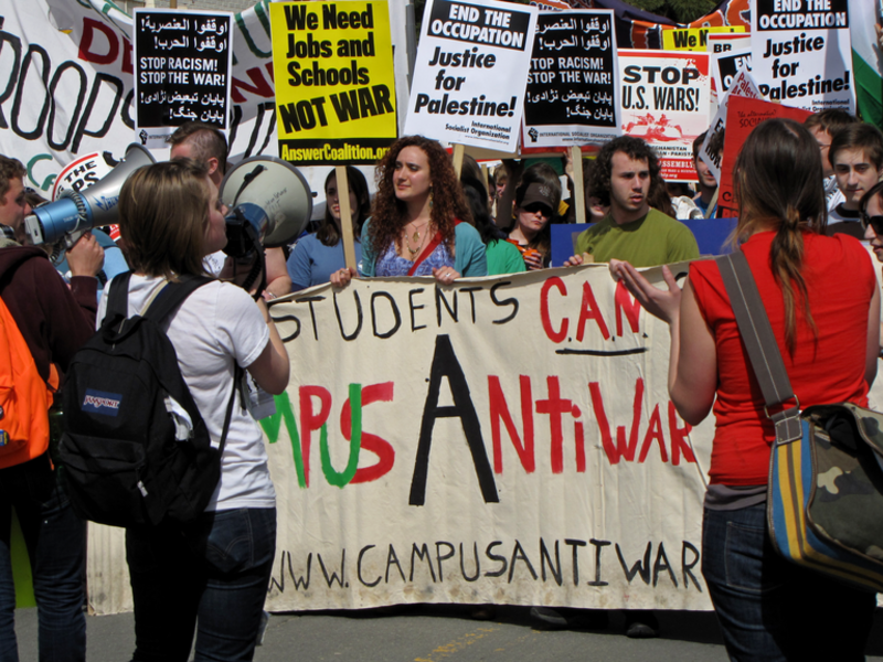 A group carries a Campus Antiwar Network banner along Old Jefferson Davis Highway (now Long Bridge Drive) in Arlington, Virginia.
The March on Crystal City (formally the March on the Pentagon) was a protest against the wars in Iraq and Afghanistan,