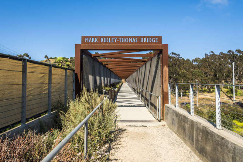 Mark Ridley-Thomas Bridge, part of the Park to Playa Trail over La Cienega Blvd. View from west.