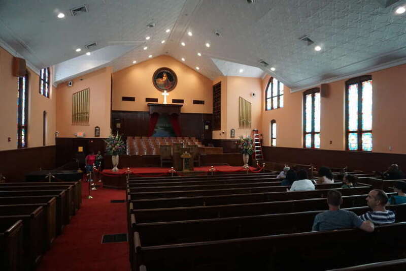 The interior of the Historic Ebenezer Baptist Church Heritage Sanctuary at the Martin Luther King Jr. National Historic Site in Atlanta, Georgia (United States).