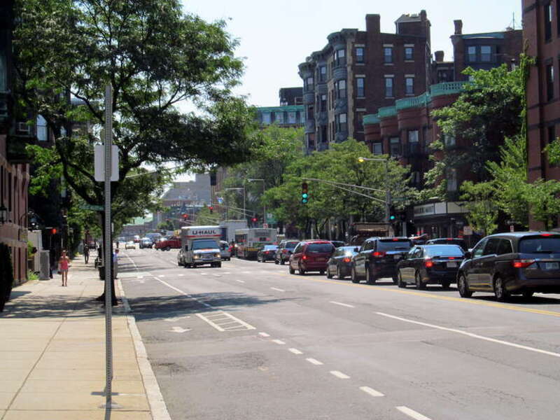 Looking south on Massachusetts Avenue from Beacon Street towards Marlborough Street