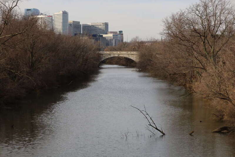Memorial Avenue bridge over Boundary Channel from the George Washington Parkway southbound crossing in 2020