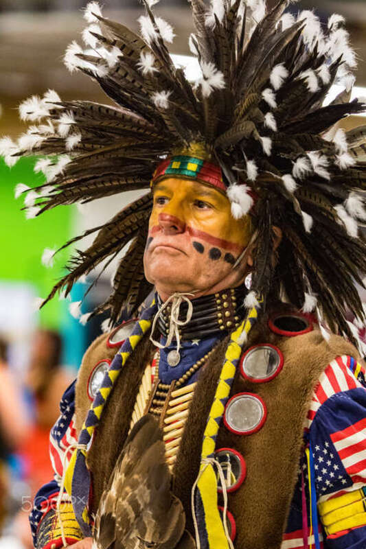 500px provided description: Elder northern traditional dancer at indoor powwow in Colorado Springs [#dance ,#dancer ,#native ,#elder ,#pow wow ,#face paint ,#Native American ,#northern traditional ,#mess deaddress]