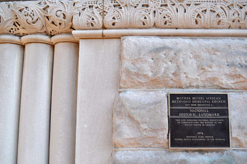 Mother Bethel A.M.E. Church National Historic Landmark Plaque, 6th and Lombard Sts. Philadelphia PA: Mother Bethel African Methodist Episcopal Church has been designated a National Historic Landmark. This site possesses national significance in