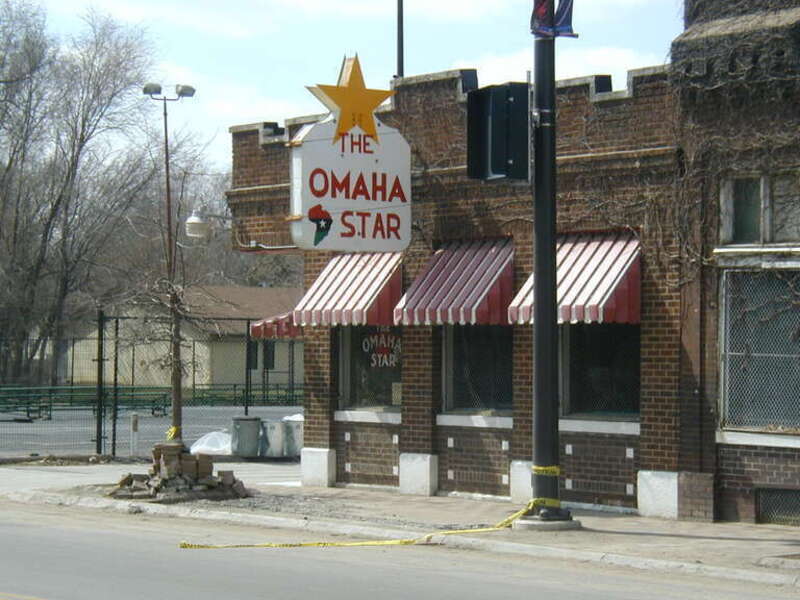 The Omaha Star building taken from northeast corner of North 24th and Grant Streets in Omaha, Nebraska.