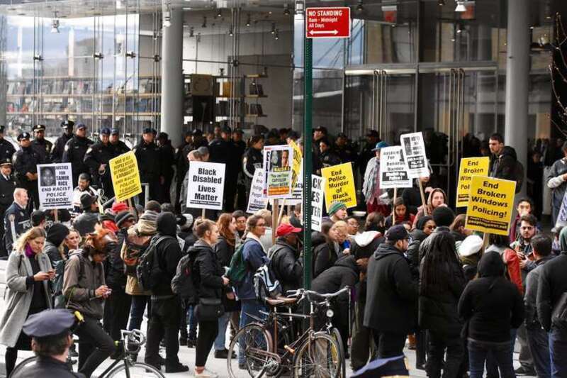 Demonstrating outside the Whitney Museum, demanding the museum take down the “Open Casket” painting of Emmett Till.