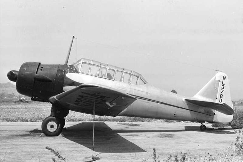 A rare civilian surplus BT-14 (not a Yale) at Torrance, California, in 1948.