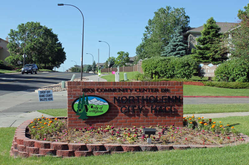 The sign for the City of Northglenn City Hall, located at 11701 Community Center Drive
Northglenn, Colorado 80233. The city hall building is not visible in the photo.