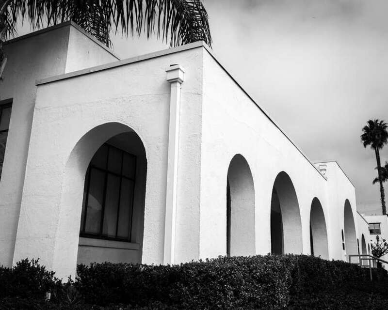 A view of the historic city hall in Oceanside, California, now an art museum