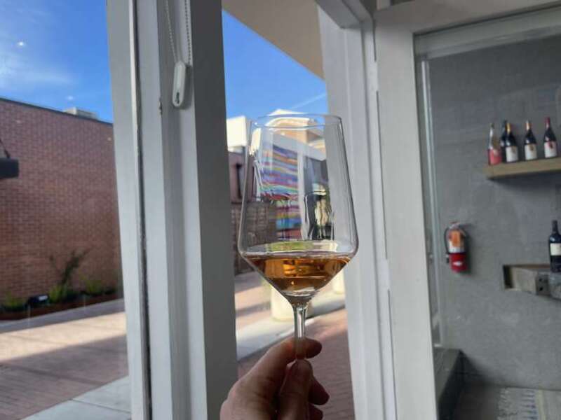 A glass of rosé at Outland, Napa, California.