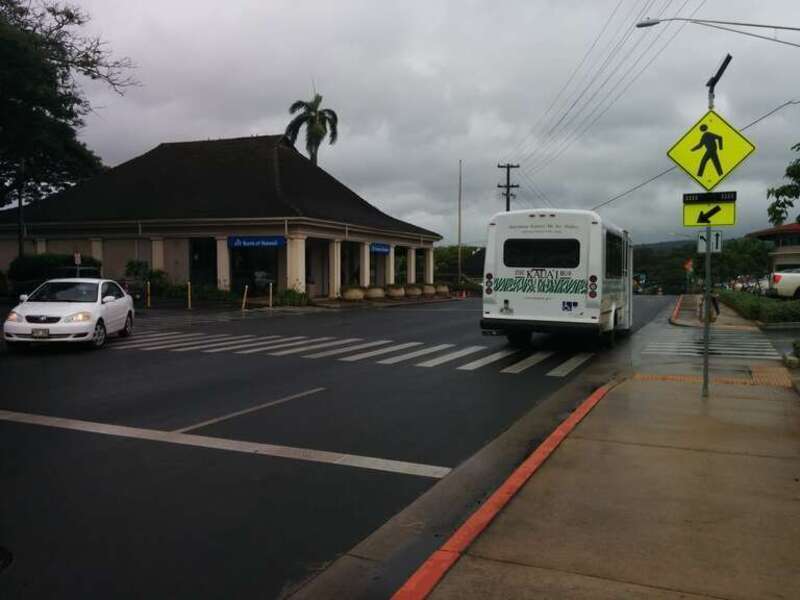 Rapid Rectangular Flashing Beacon at the pedestrian crosswalk between the Kauai County building and the Post Office