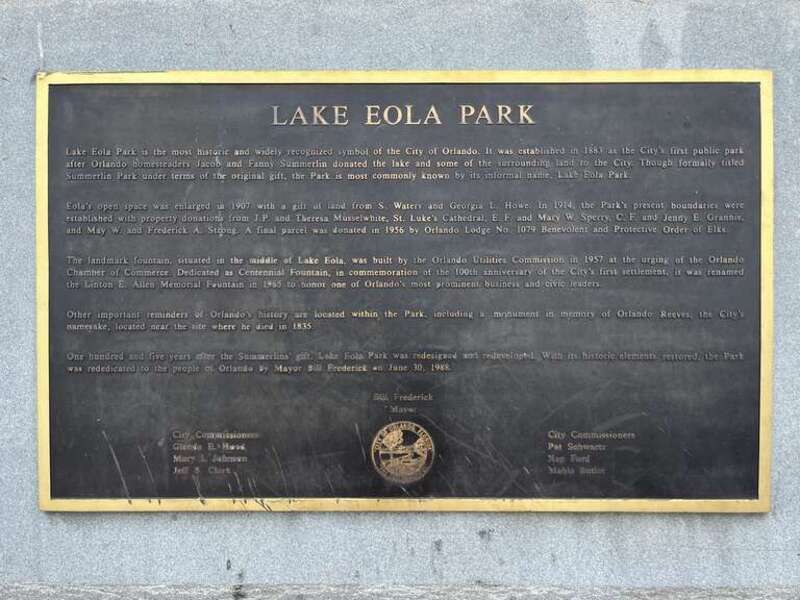 Plaque Lake Eola Park (May 2023).