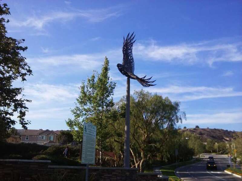 A picture I took of the Red Tail Hawk sculpture that is across from Carbon Canyon Regional Park.