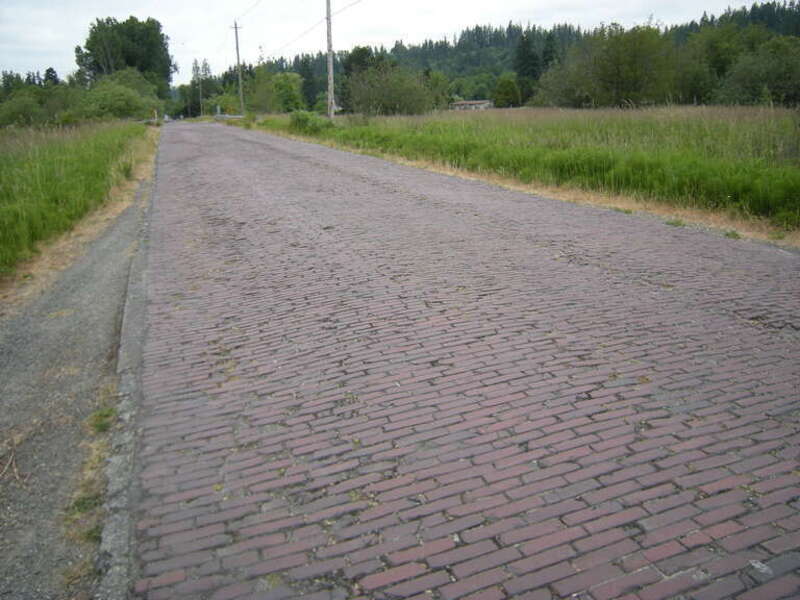 Red Brick Road / James Mattson Road / 196th Avenue Northeast in Redmond, Washington, the longest remaining red brick stretch of the Yellowstone Trail in King County. Paved with brick in 1913.