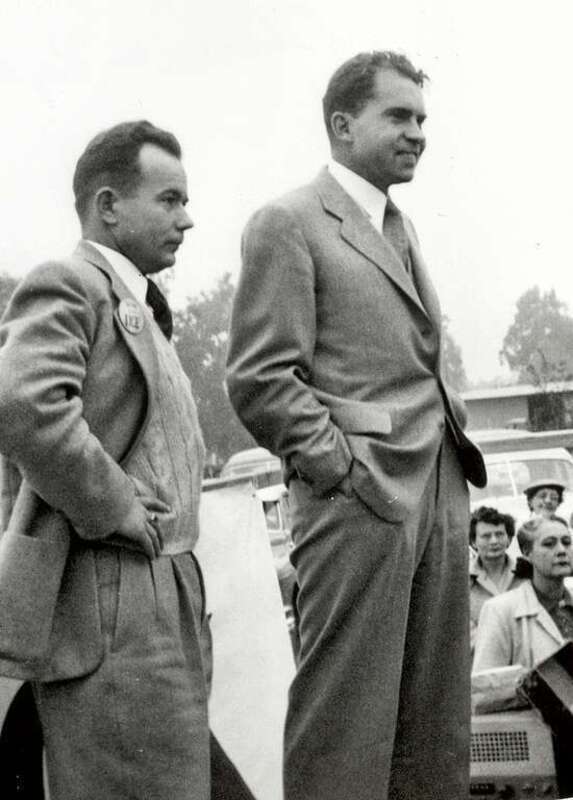 Photo taken at a campaign rally in Richard Nixon's hometown of Yorba Linda California, during his sucessful 1952 campaign as the vice presidential candidate for Dwight D. Eisenhower. This photo was taken in Fall 1952.
There are no known copyright