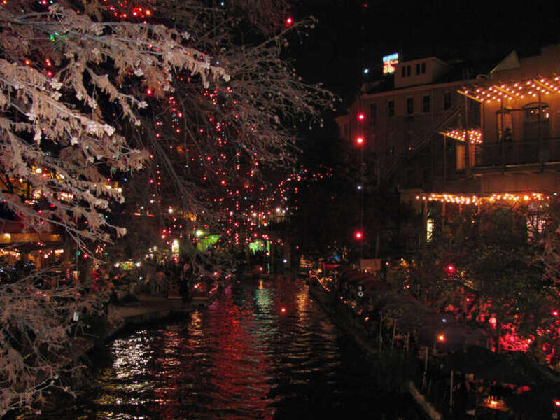 The River Walk in San Antonio, Texas on a December evening.