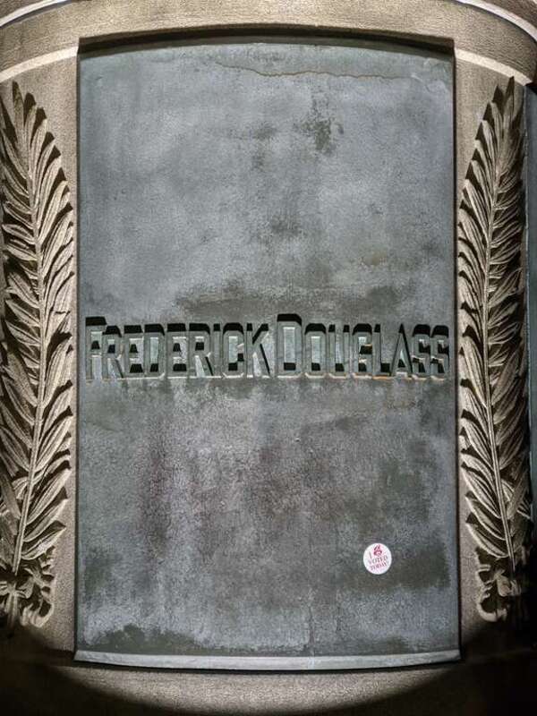 The Frederick Douglass sculpture in Highland Park (Rochester, New York) on the evening of election day of the United States presidential election, 2020