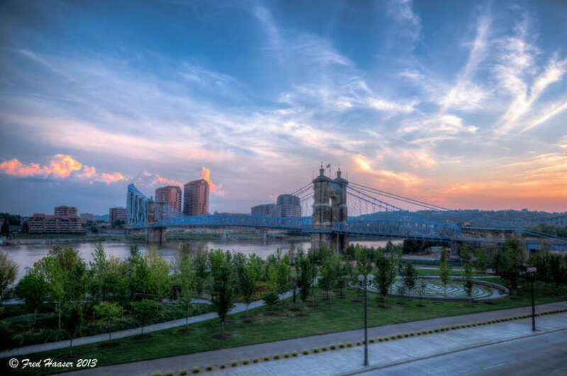 500px provided description: HDR of Roebling Suspension Bridge over the Ohio River in Cincinnati, Ohio, USA [#USA ,#Cincinnati ,#Ohio ,#Ohio River ,#Roebling Suspension Bridge]