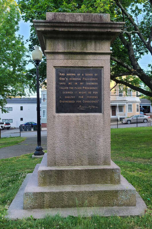 North facade of Roger Williams Landing Place monument in Slate Rock Park aka Roger Williams Square, Providence, Rhode Island