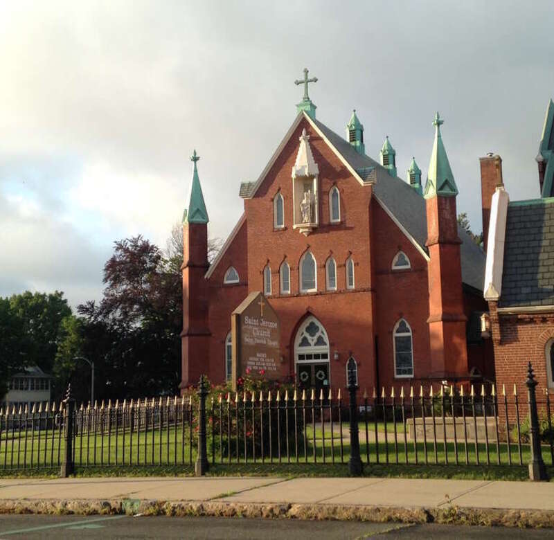 The Saint Patrick Chapel of St. Jerome Church, the first Catholic church established in Holyoke, Massachusetts in 1856, as it appears today.