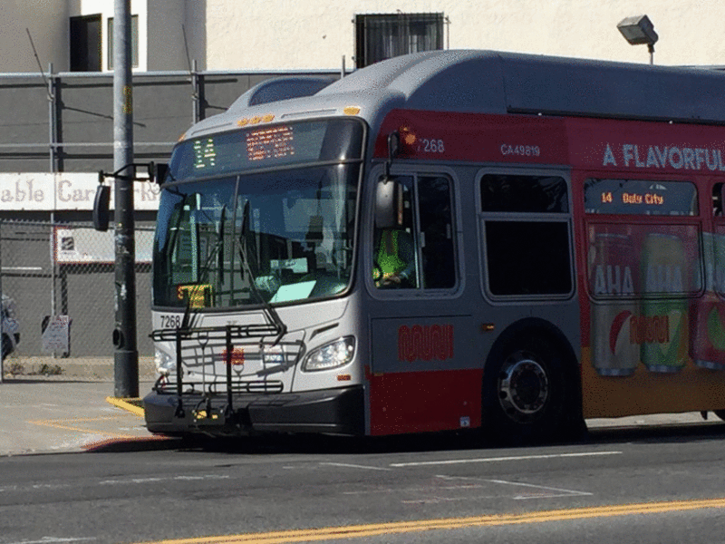 After the wheelchair person went out of Mission and Silver bus stop in San Francisco, the Muni operator then retract the ramp in the bus so it will move on to the remainder of the 14 Mission route.