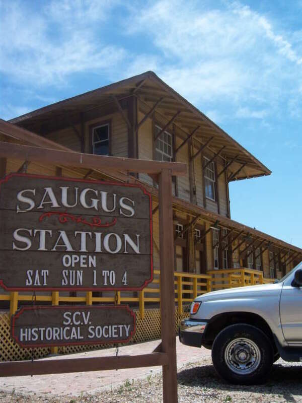 Saugus Train Station - Heritage Junction. Current home to the Santa Clarita Valley Historical Society, museum. 
Short history follows:
The last passenger train that stopped at the Station during April, 1971 and the last freight train was discontinued