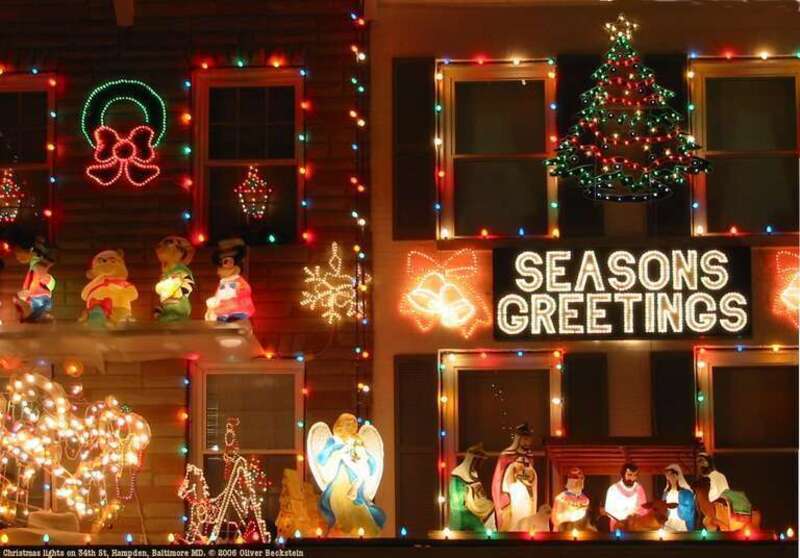 Christmas lights on the 700 block of 34th Street in Hampden, Baltimore, MD, USA.