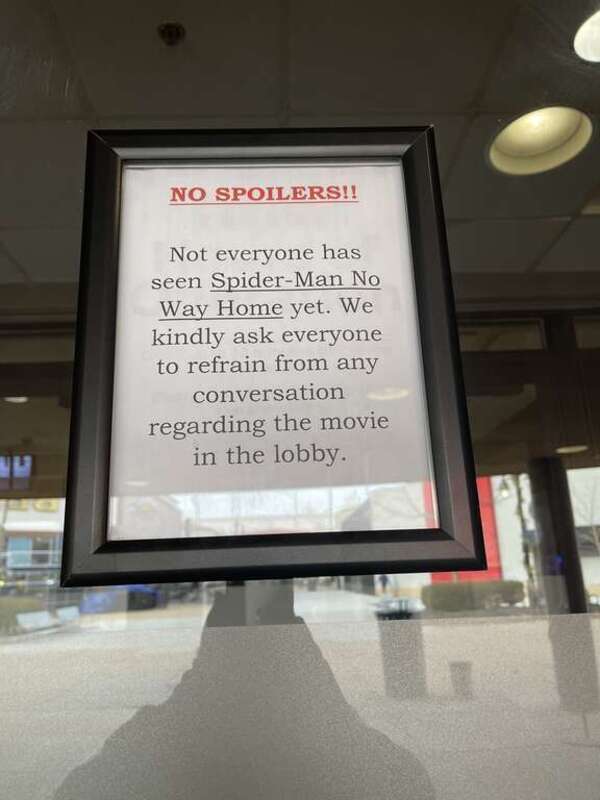 Noticed advising people not to share spoilers in the theatre about Spider-Man No Way Home film.
