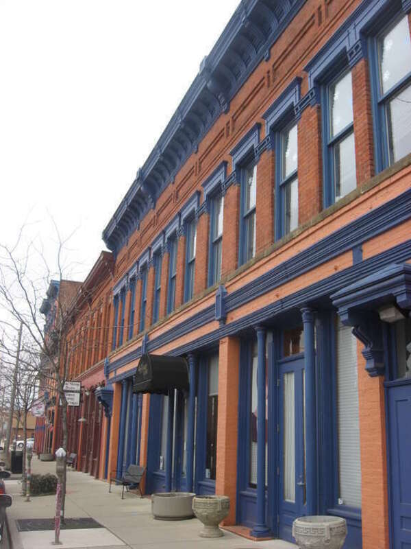 Buildings on the western side of the first block of S. St. Clair St. on the edge of downtown Toledo, Ohio, United States.  This block is part of the St. Clair Street Historic District, a historic district that is listed on the National Register of