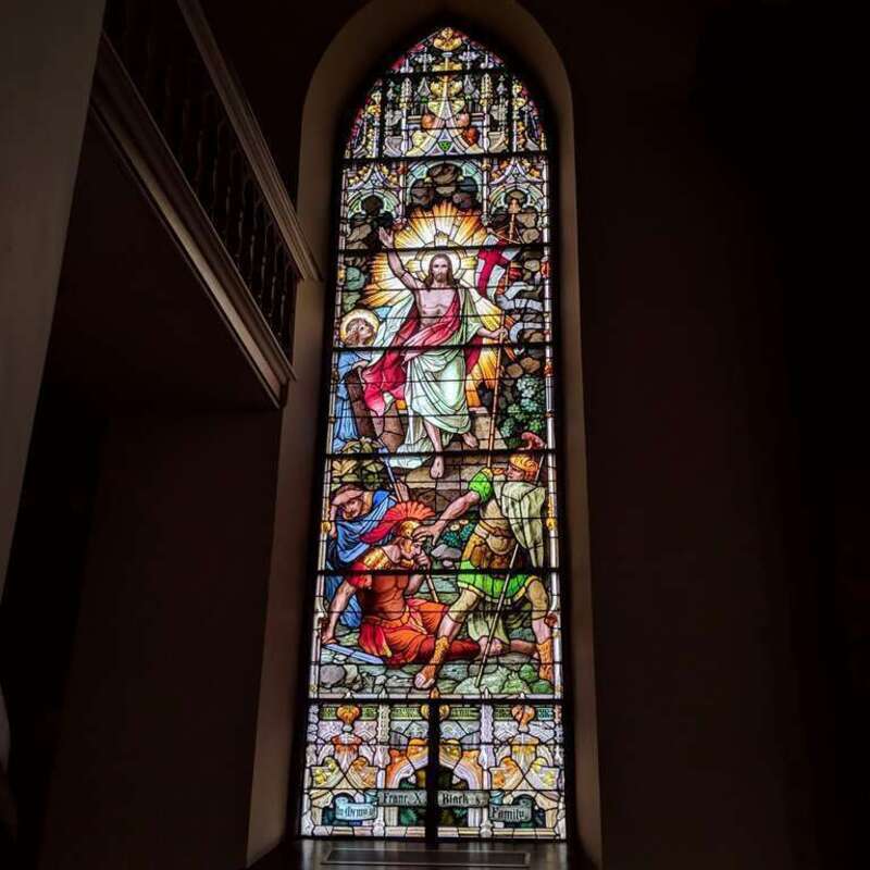 Stained glass window of the Resurrection of Jesus in St. Julie Billiart parish (St. Stephen's) in Hamilton, Ohio