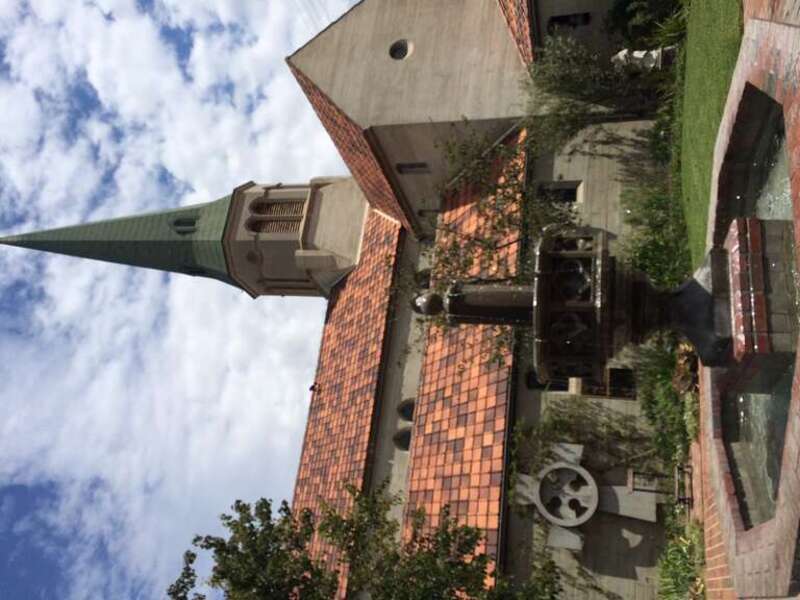 A view of St. Mark's Episcopal Church from the courtyard.