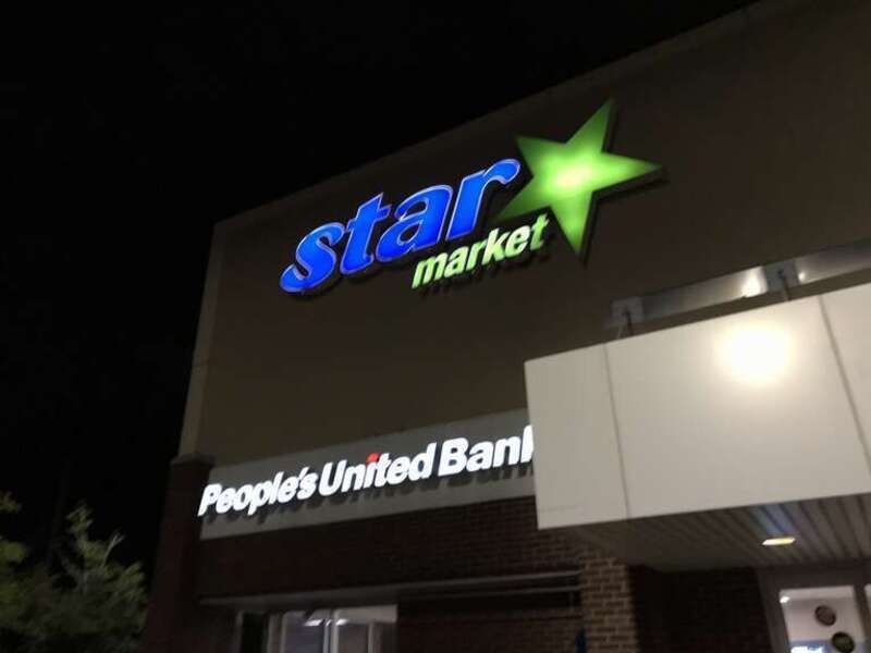 A Star Market at night in Cambridge, Boston.