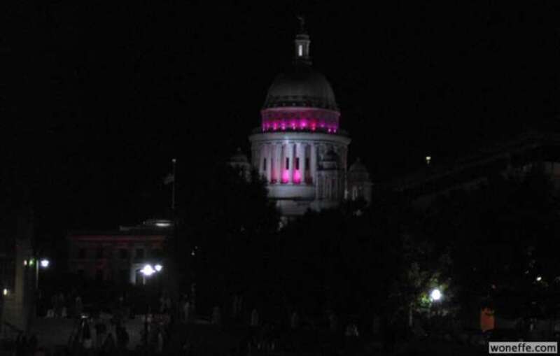 state house lit for breast cancer awareness month