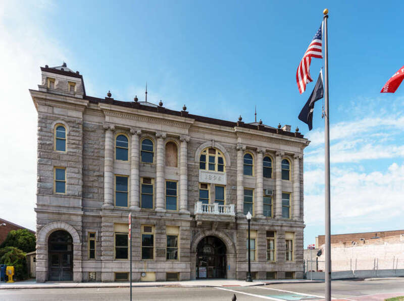 Taunton MA City Hall, damaged by fire and closed. NRHP 77000168