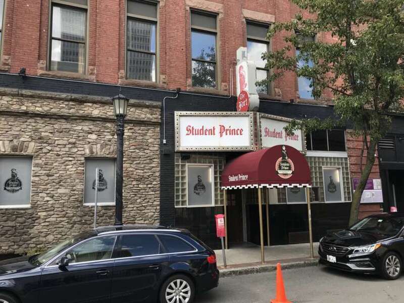 Front facade of The Student Prince and the Fort Restaurant, a German bar and restaurant at that site since 1935, on Fort Street in the Metro Center neighborhood of Springfield, Massachusetts.