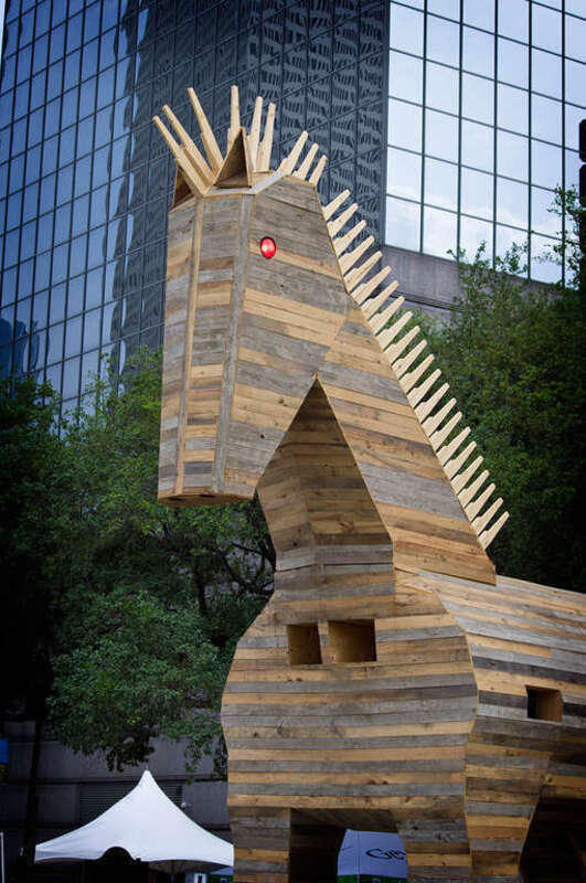 A toy Trojan horse that the kids could enter, positioned near the Turkish exhibit at the Houston International Festival. The city of Troy was on what is now the Turkish coast.