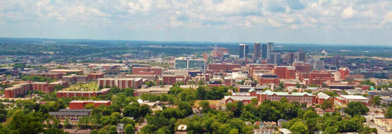A view of Birmingham, especially UAB, from Vulcan Park.