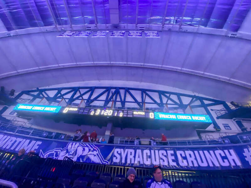 A picture of the Upstate Medical University Arena during a Syracuse Crunch vs Hartford Wolf Pack game in 2023.