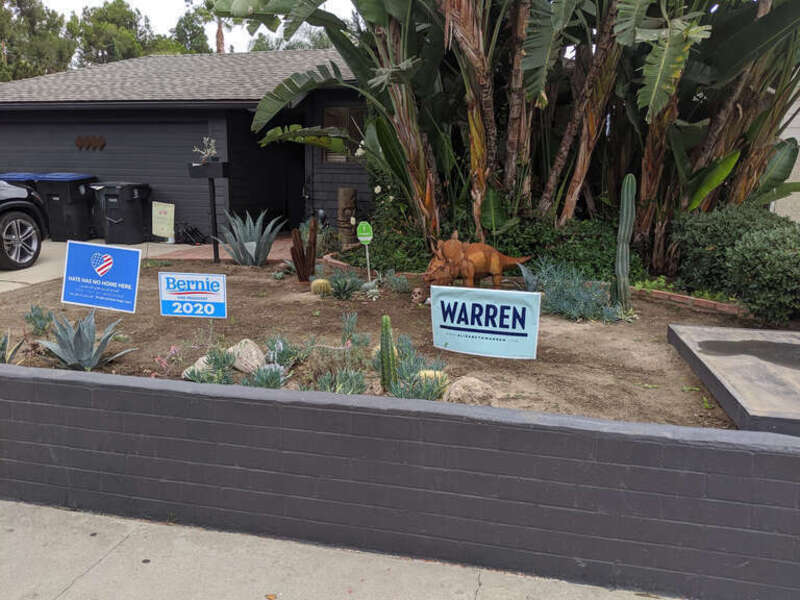 Warren and Sanders signs 2, home, Burbank, California