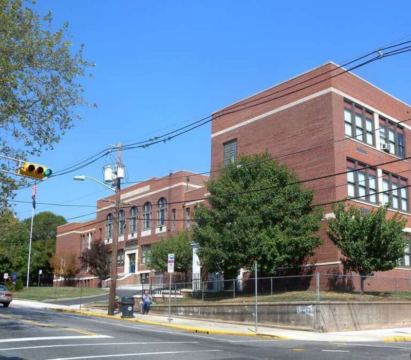 Looking northeast at Washington Elementary School on a sunny early afternoon.