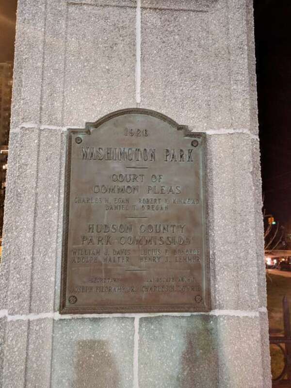 A plaque in Washington Park on the border of Union City, and Jersey City NJ.