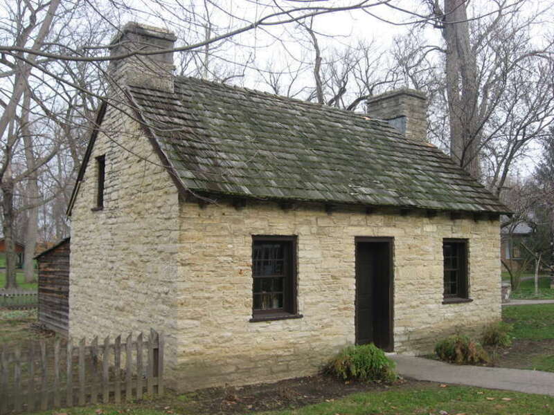 Front of the William Morris House, located at Carillon Historical Park in Dayton, Ohio, United States.  Built in 1815 in what is now Centerville, it was relocated to the park in 1953.