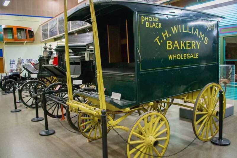 A delivery wagon painted to look like the wagons at Williams Bakery