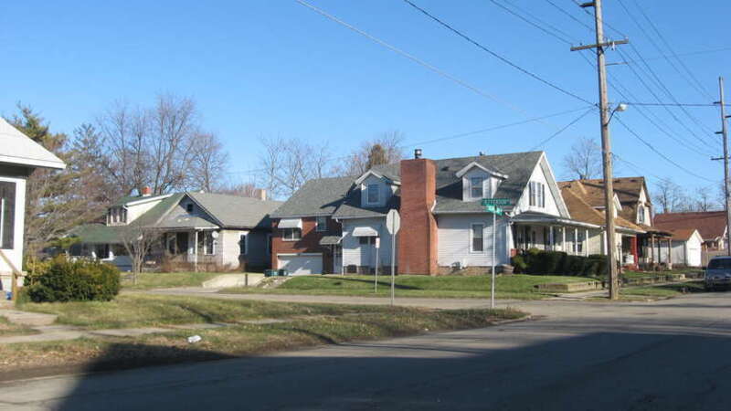 Houses on the northern side of Highland Avenue on both sides of the Jefferson Street junction in Muncie, Indiana, United States.  This neighborhood is part of the Wysor Heights Historic District, a historic district that is listed on the National