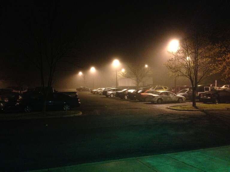 Fog in Parking Lot 98D near the Starkey Apartments on the Cook-Douglass Campus of Rutgers University
